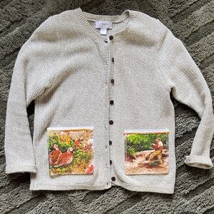 CJ Banks Beige Cardigan with Artistic Pockets